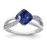 Sterling Silver Rhodium-plated Created Sapphire and Diamond Ring